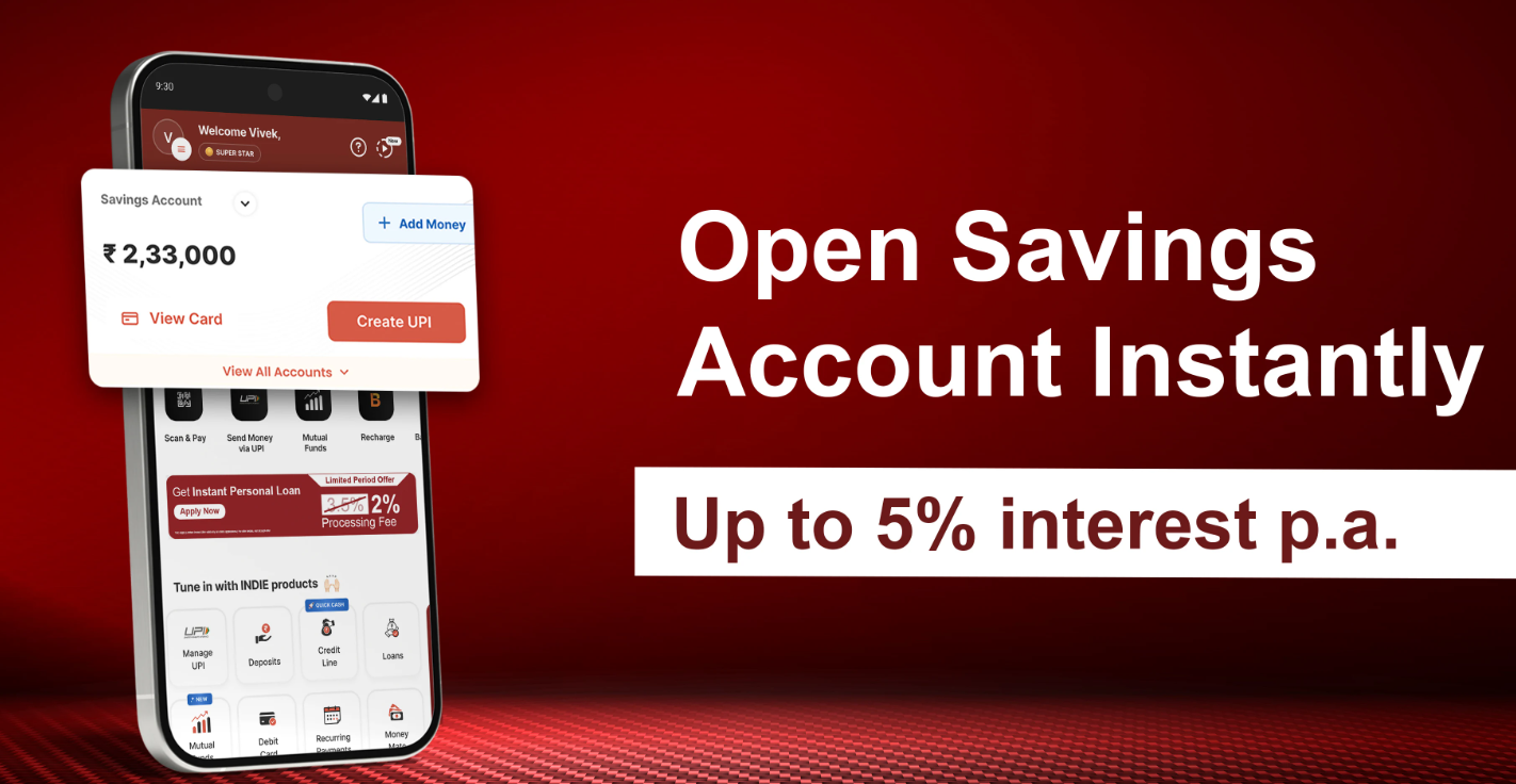 IndusInd Savings Account Online at 5% p.a.